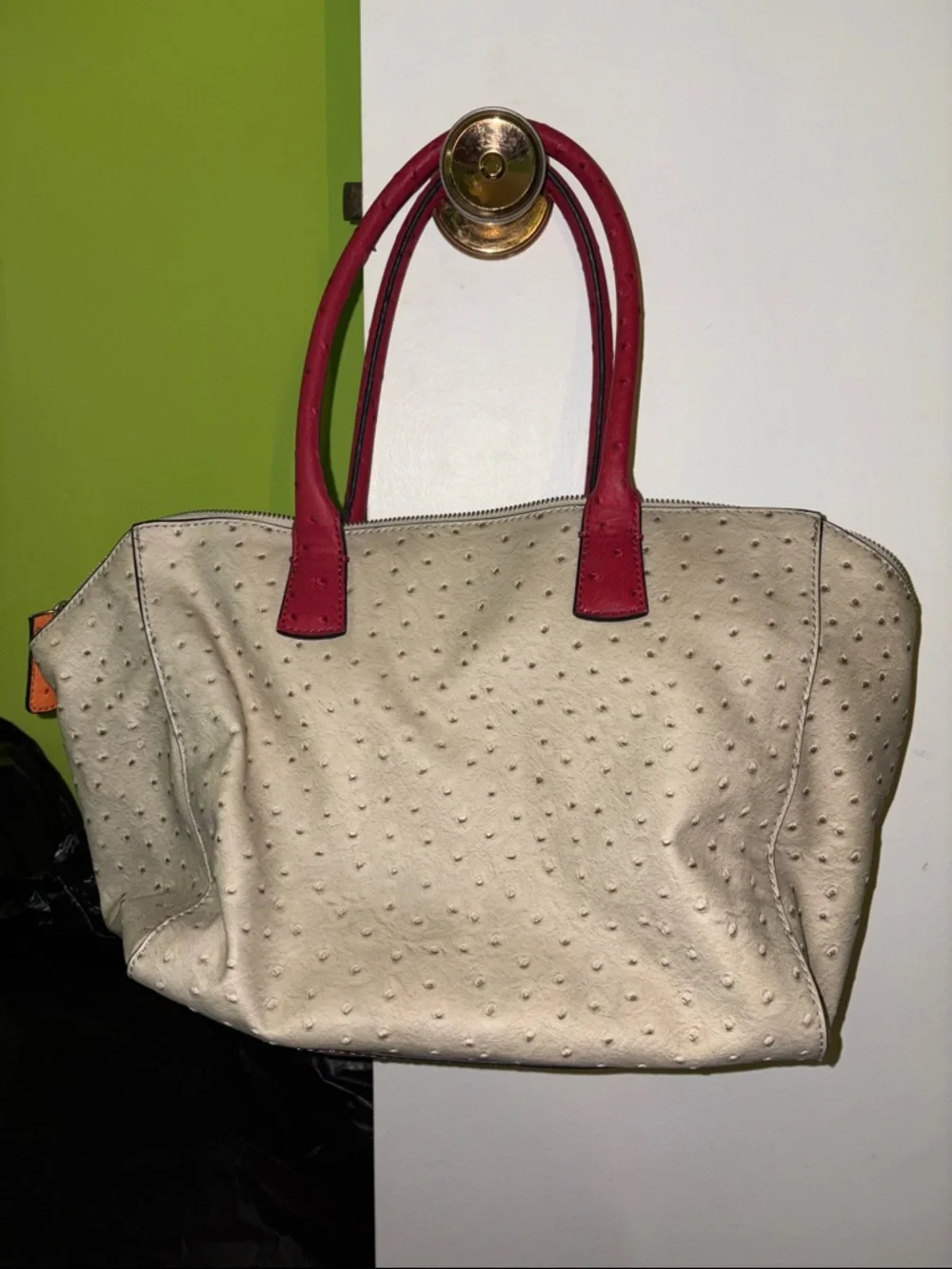 Guess Cream, Orange & Pink Faux Ostrich Leather Shoulder Bag Rhinestone - Picture 4 of 5